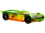 Hot Wheels Toy Car Assortment: A translucent green and yellow toy car with orange accents.