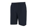 Dark blue men's shorts with a drawstring waist and a single button closure.