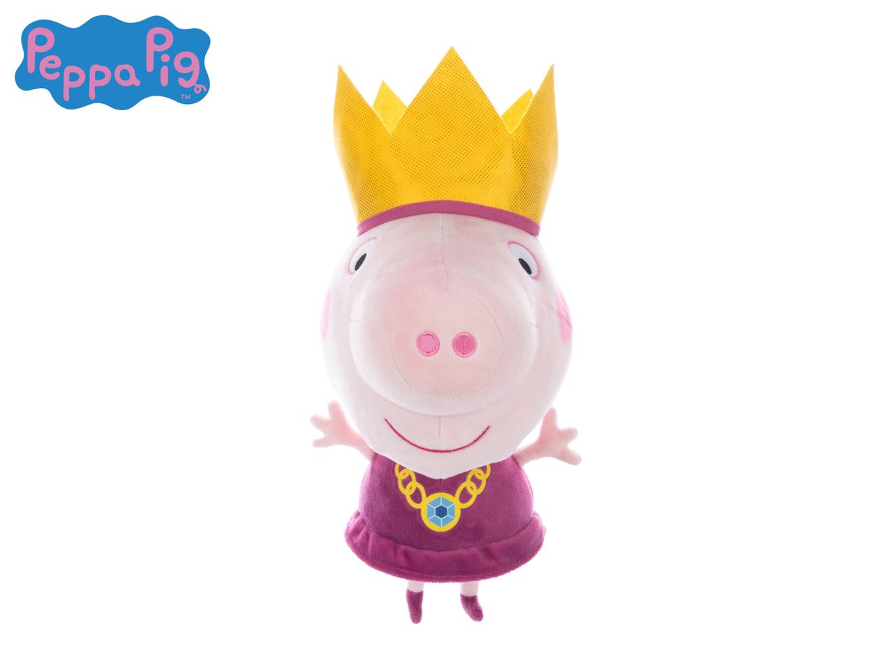 Peppa Pig plush toy dressed as a queen.