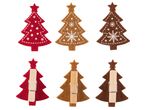 Комплект от шест коледни елхички от филц в червено, кафяво и тъмнокафяво, три от които с щипки.
