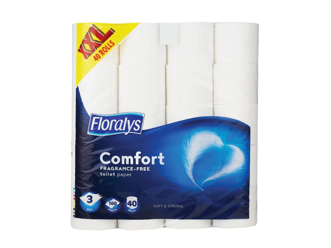 Floralys Comfort 40 ritinėlių, 3 sluoksnių, bekvapis tualetinis popierius