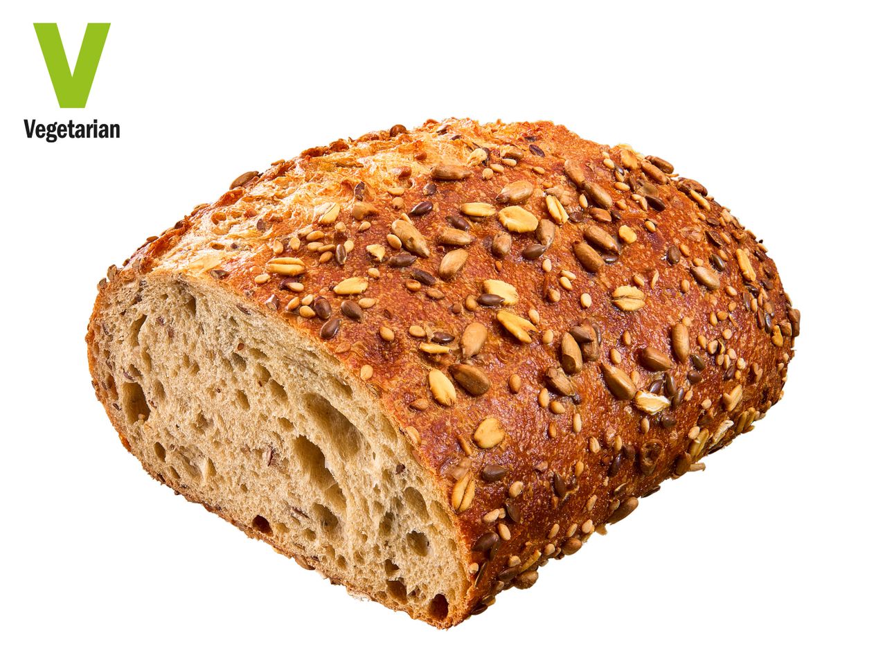 Slice of vegetarian bread with seeds.