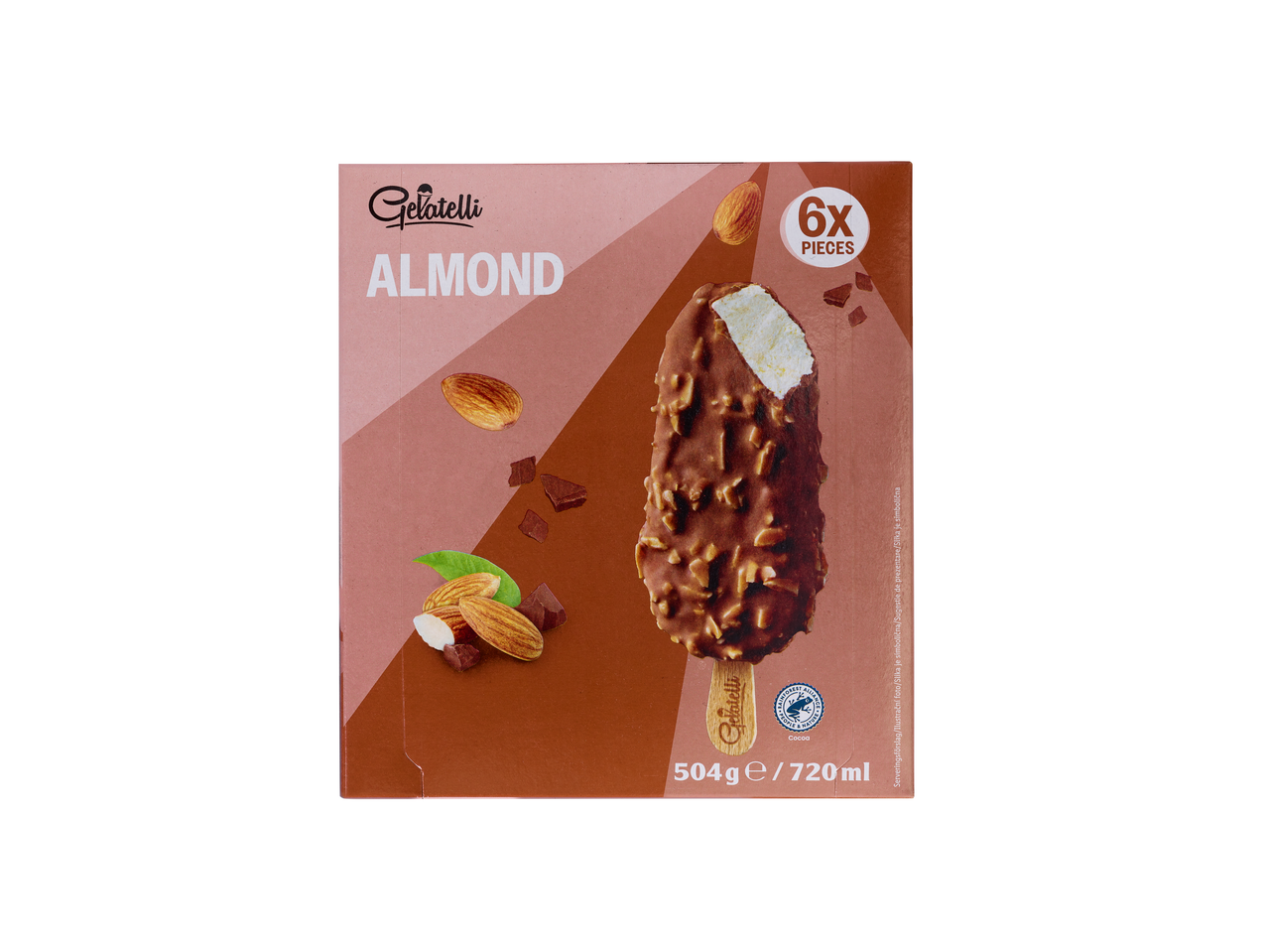 Înghețată Gelatelli cu migdale, 6 bucăți, 504g/720ml