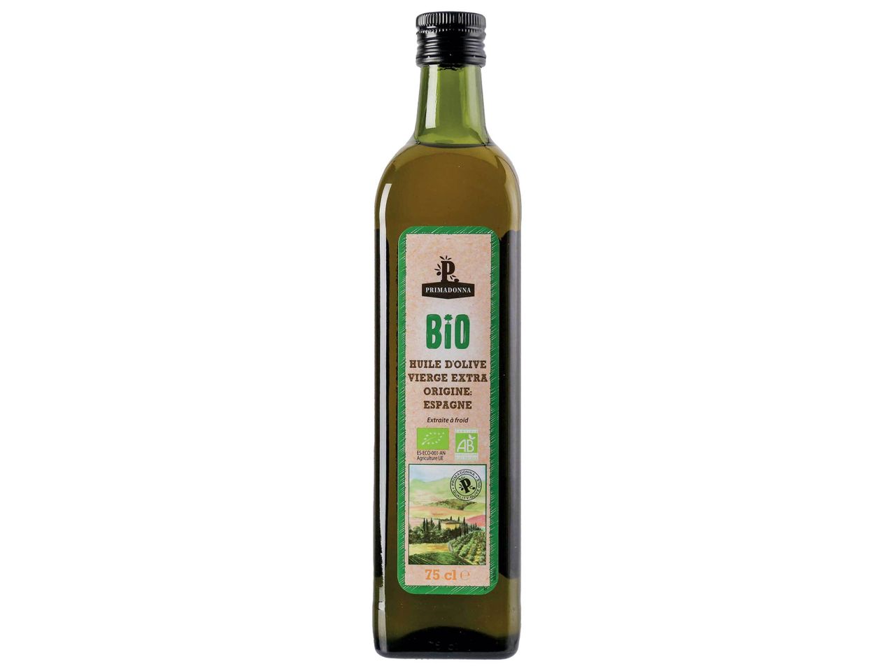 Huile d'olive vierge extra Bio Primadonna, Espagne.
