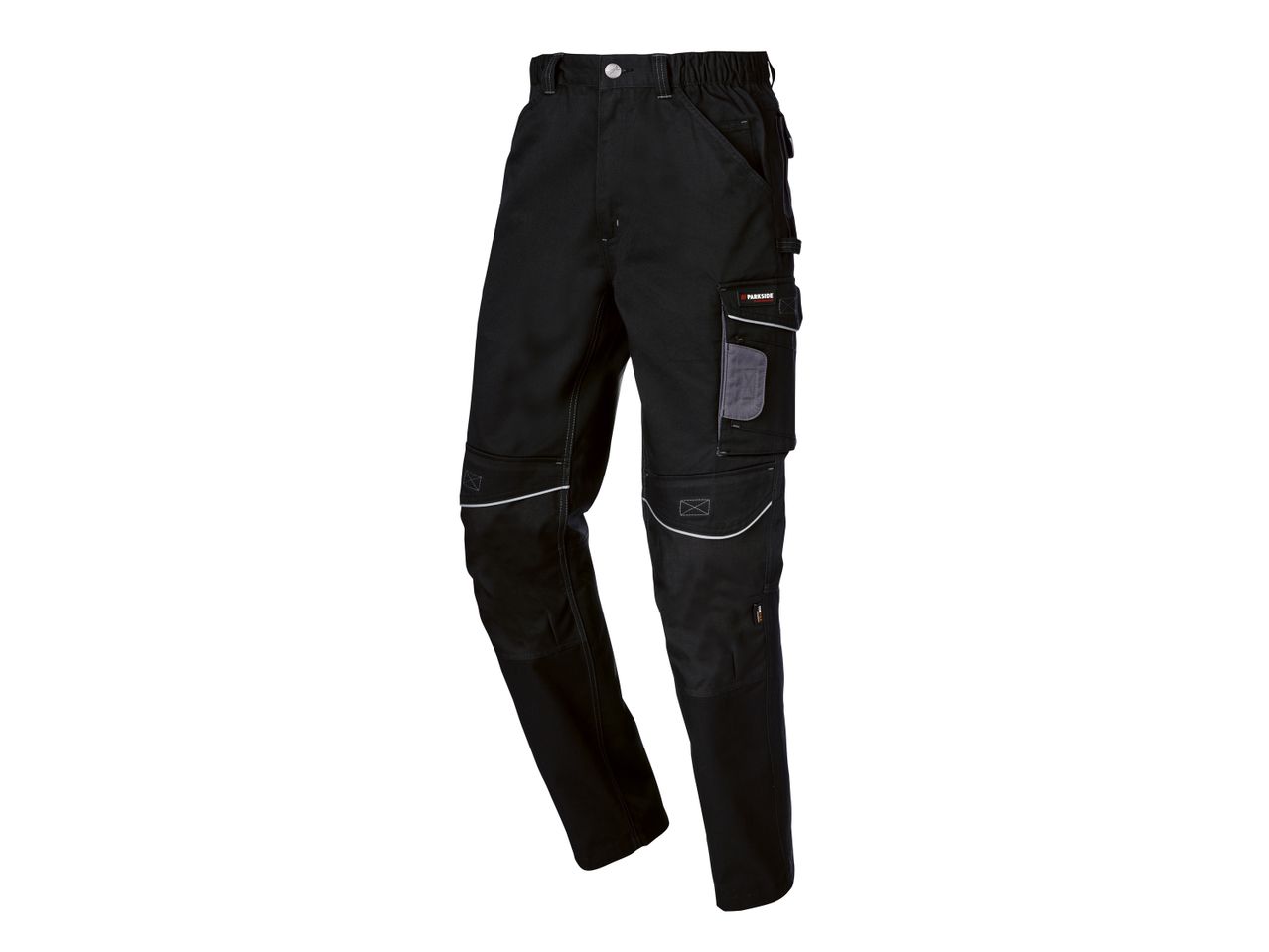 Black PARKSIDE PERFORMANCE® work trousers with multiple pockets and reinforced knees.