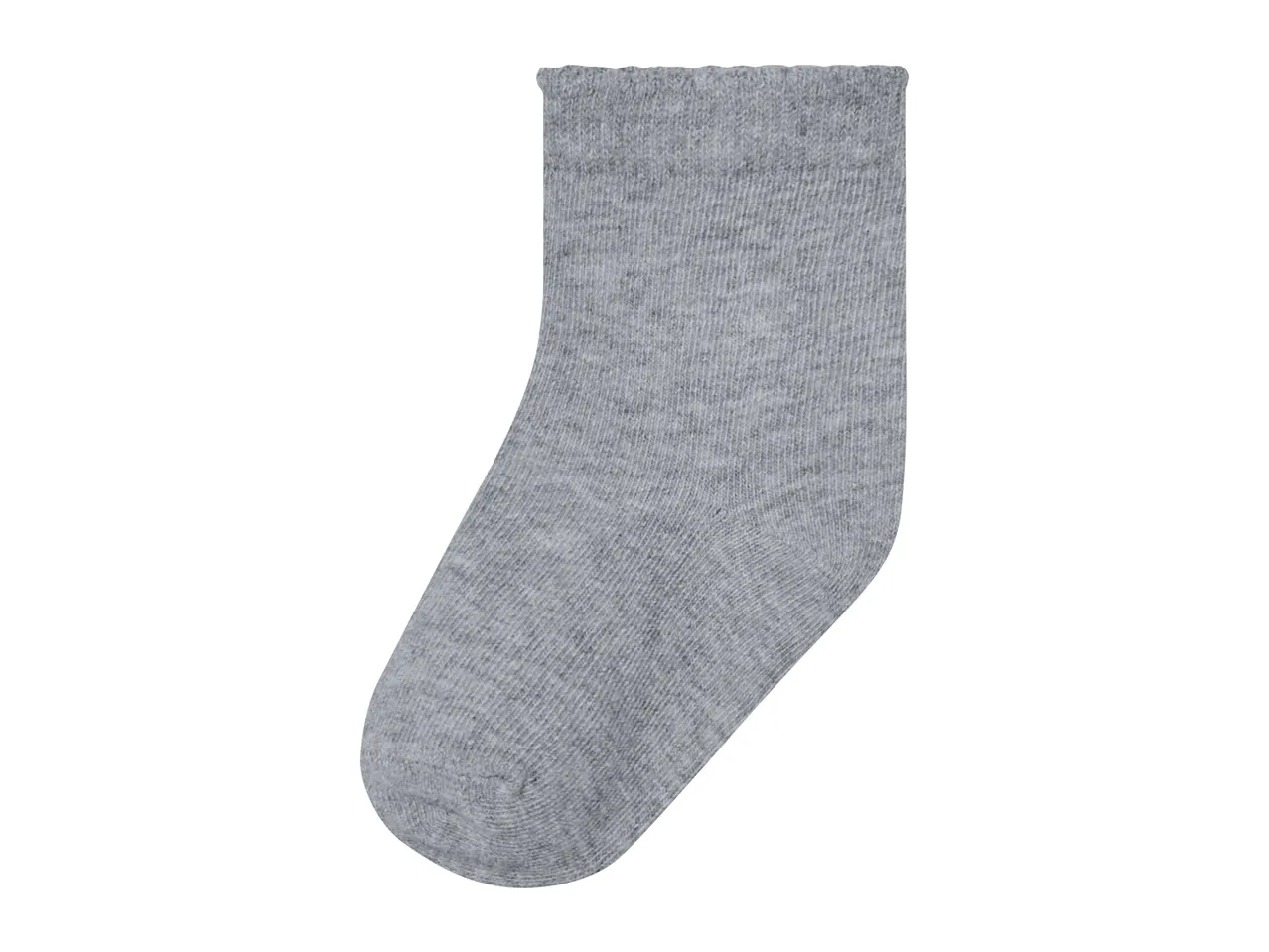Single gray sock with a ribbed texture and ruffled cuff.