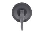 A black, round pulley with a protruding handle.