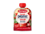 Frugtsmoothie med æble og jordbær i en klemmepose, velegnet fra 6 måneder.