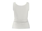 Back view of a plain white women's tank top with a rounded neckline.