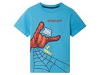 Fiúknak való kék Spider-Man póló, rajta a hős kézzel és szöveggel: 'Túl menő!'