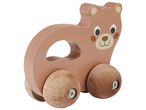 Jouet en bois pour bébé en forme d'ours sur roulettes.