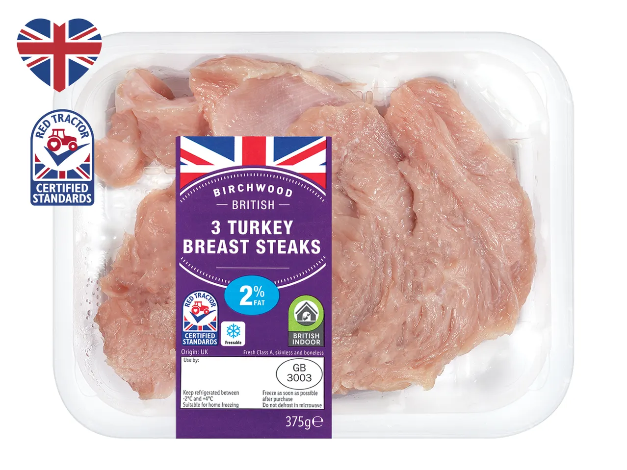 Birchwood Turkey Breast Steaks, 3 pieces, 375g, Red Tractor certified.