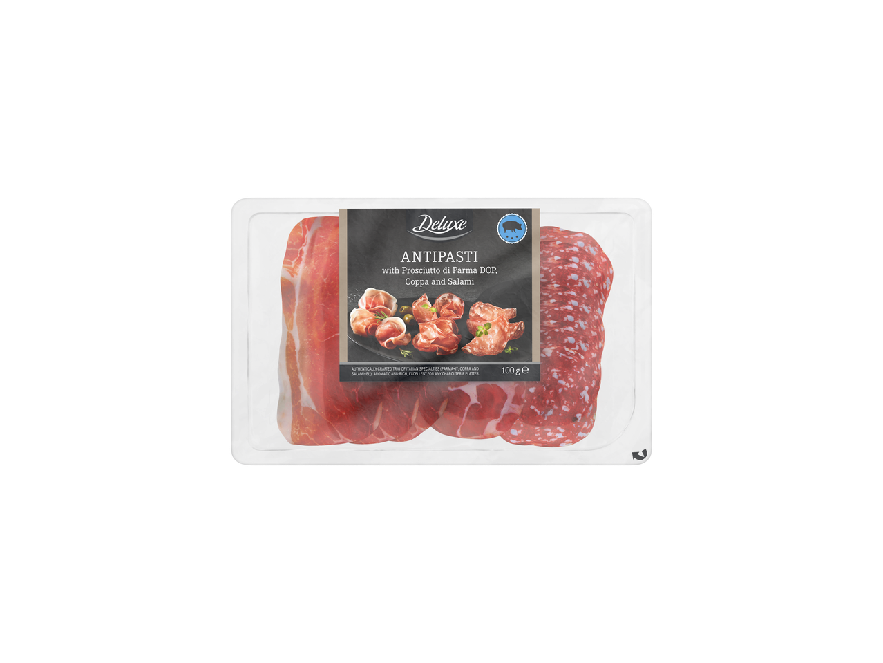 Embalagem de Deluxe Antipasti com Prosciutto di Parma DOP, Coppa e Salame.