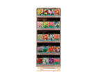 Assortment of flower bulb packages, primarily tulips and daffodils, on a wooden pallet.