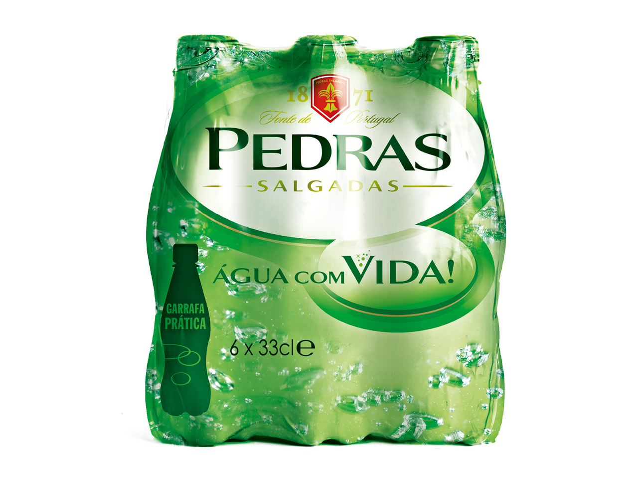 Pack de seis garrafas de água Pedras Salgadas.