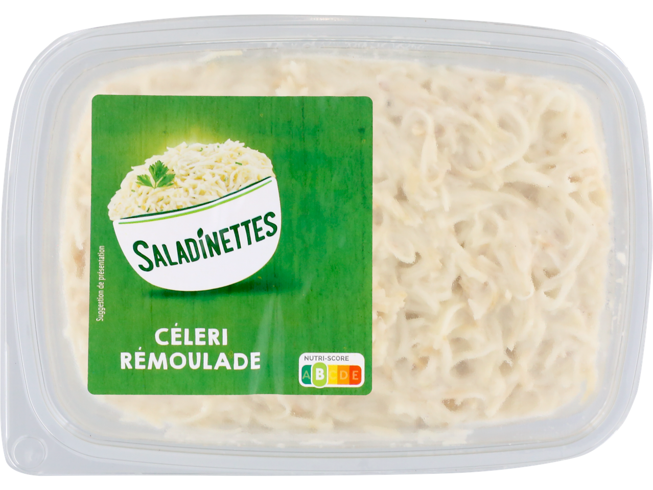 Salade de céleri rémoulade Saladinettes dans un contenant plastique transparent.