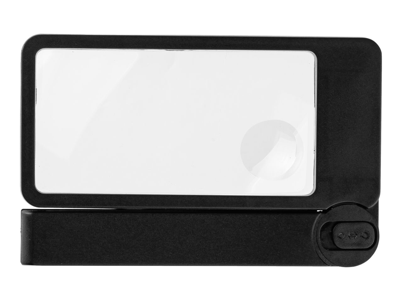 Black rectangular magnifying glass with a built-in light