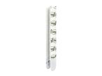 Two white double-sided adhesive strips with hook-and-loop fasteners