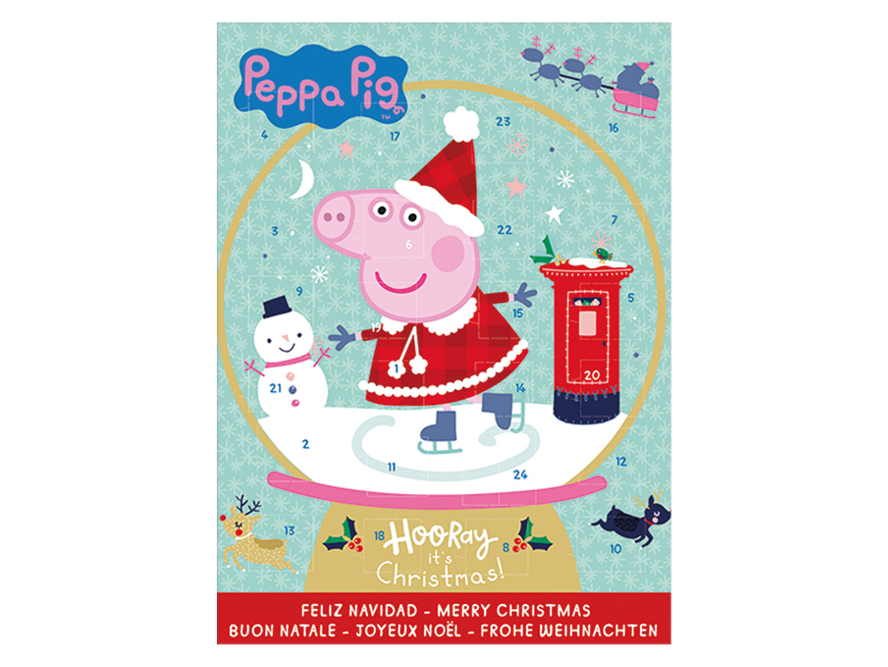 Peppa Pig adventes kalendārs ar sniega globusa tēmu.