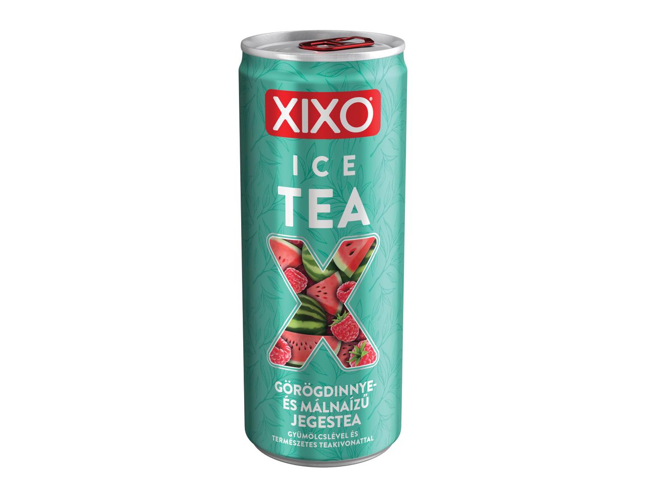 XIXO Ice Tea görögdinnye-málna ízű ital egy alumíniumdobozban.