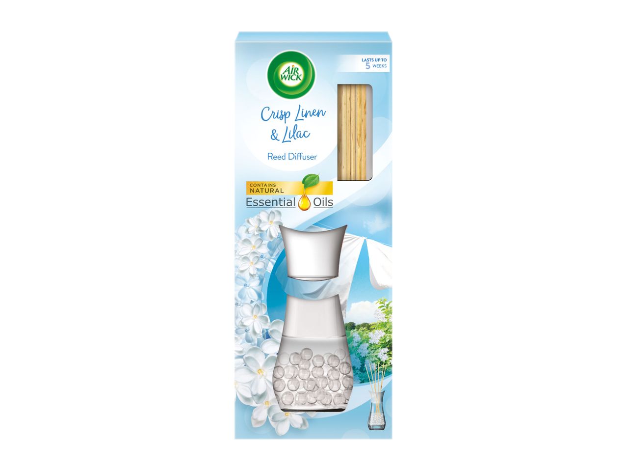 Glacier Ice Air Freshener from Glade, featuring a refill and reeds.