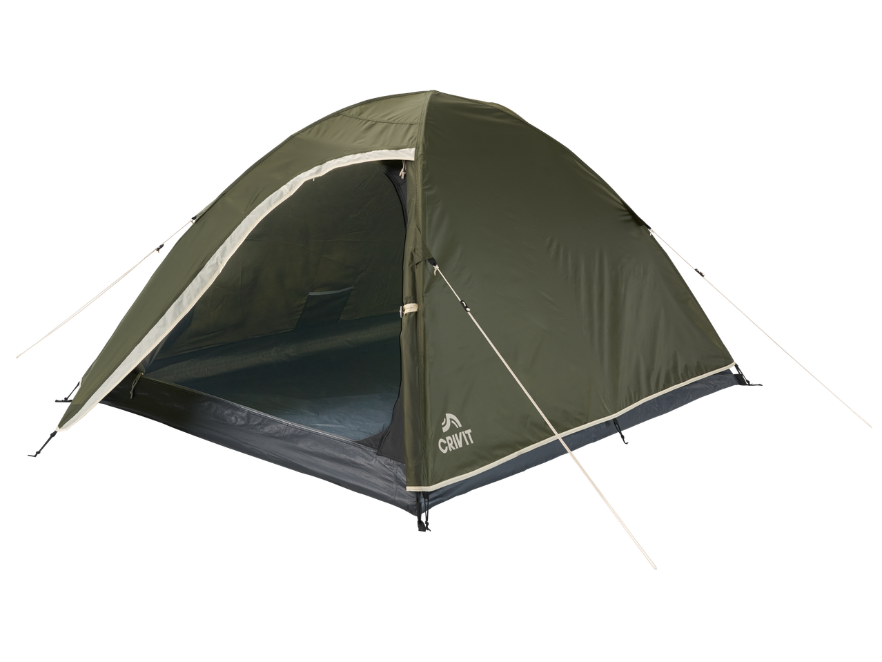 CRIVIT Camping Tent, green, with an open entrance showing the interior.