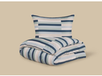 Livarno Microfibre Satin Bedlinen: folded duvet and pillow with blue and green stripes