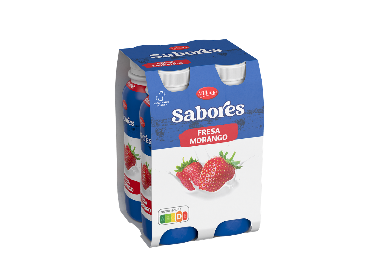 Iogurte Líquido Milbona Sabores Morango, pack de 4, com Nutri-Score D