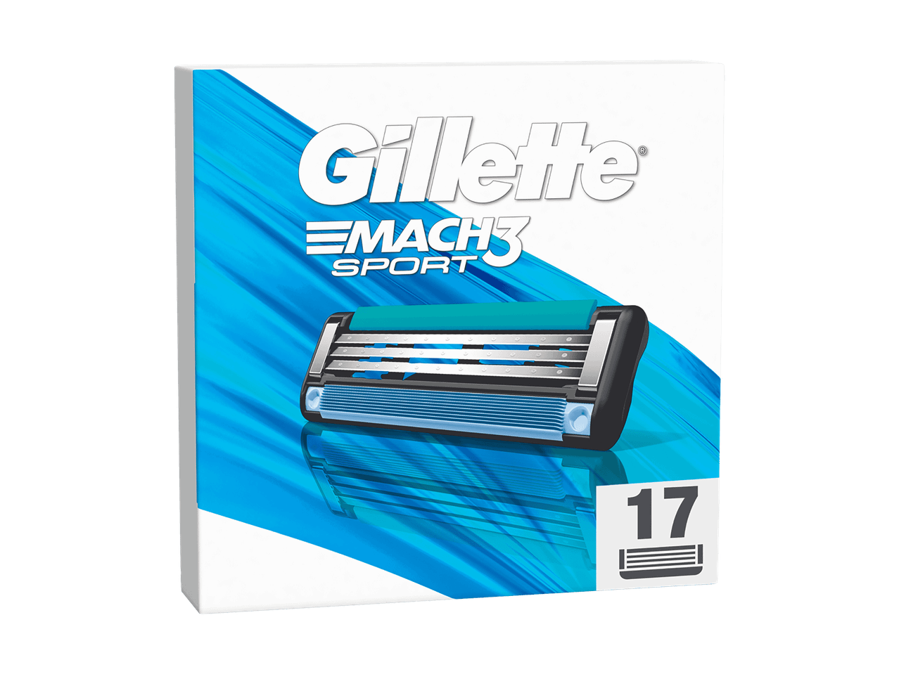 Packung Gillette Mach3 Sport Rasierklingen mit 17 Ersatzklingen.
