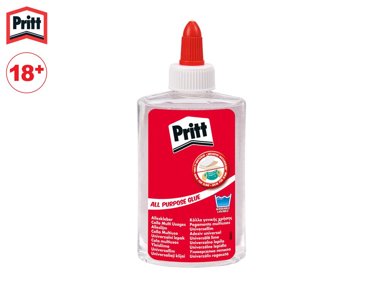 Pritt All Purpose Glue bottle with an 18+ age rating