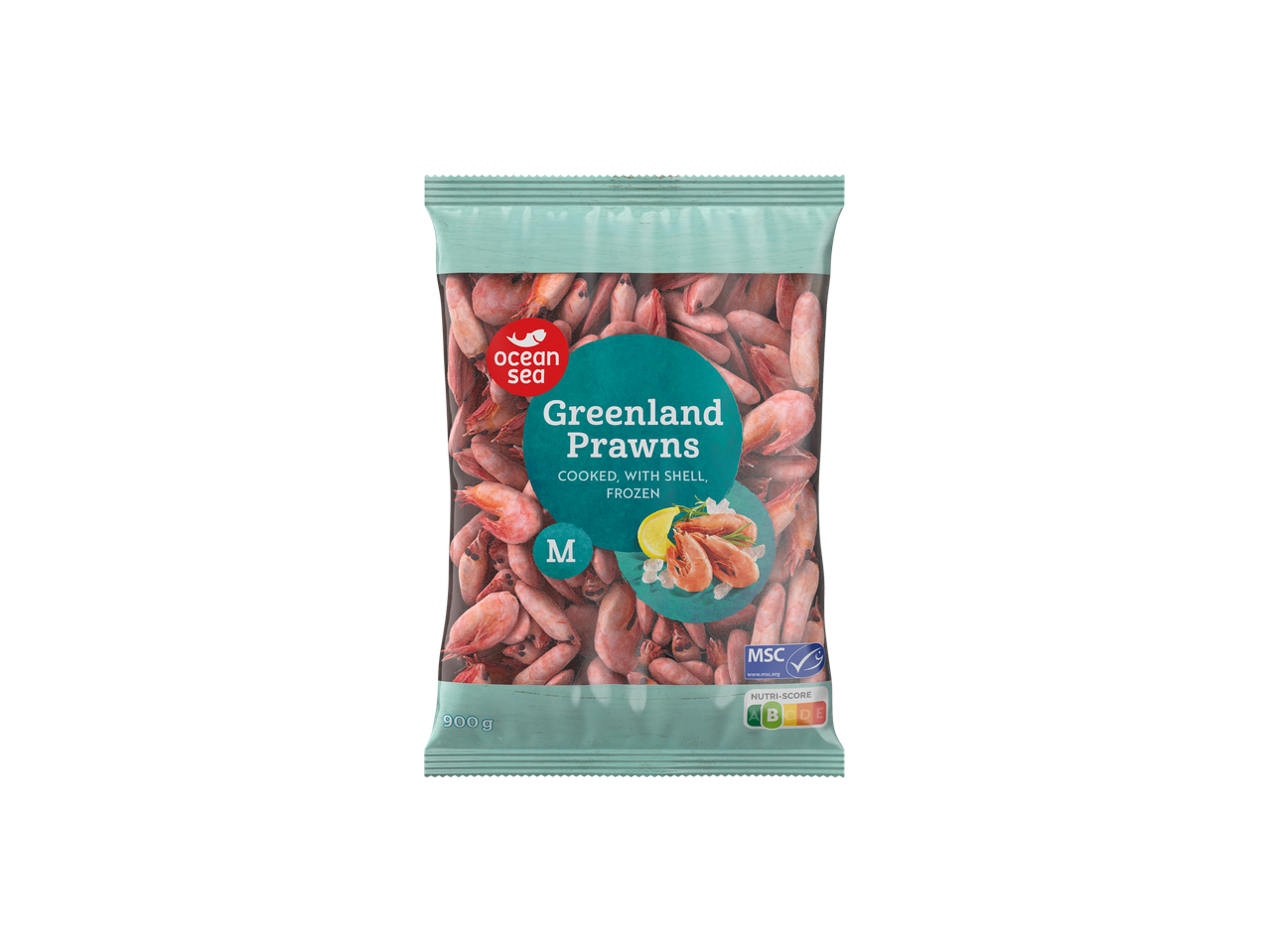 Šaldyti virti Ocean Sea Grenlandijos krevetės su kiautais.