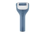 Blue electric foot file with a white head and power/speed buttons.