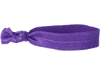 A purple hair tie with a textured, ribbed surface.