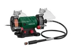 Bench grinder with flexible shaft and two grinding wheels