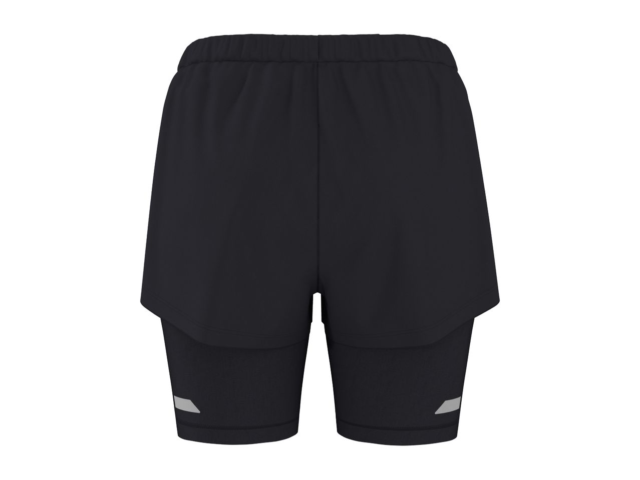 Black men's 2-in-1 running shorts with reflective details.