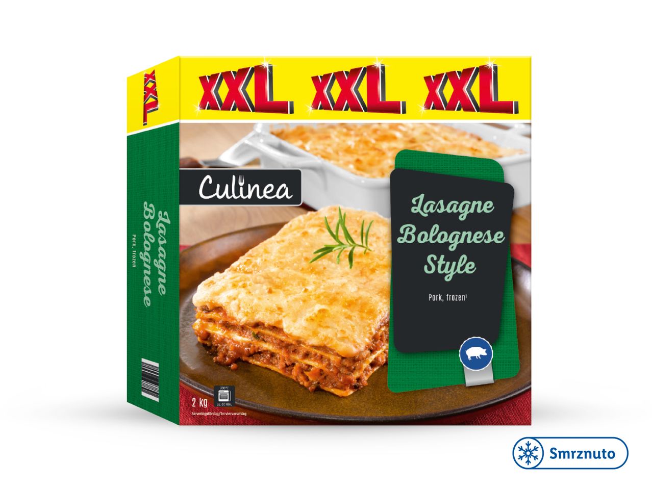 Pakiranje smrznute lazanje Culinea XXL stila Bolognese.