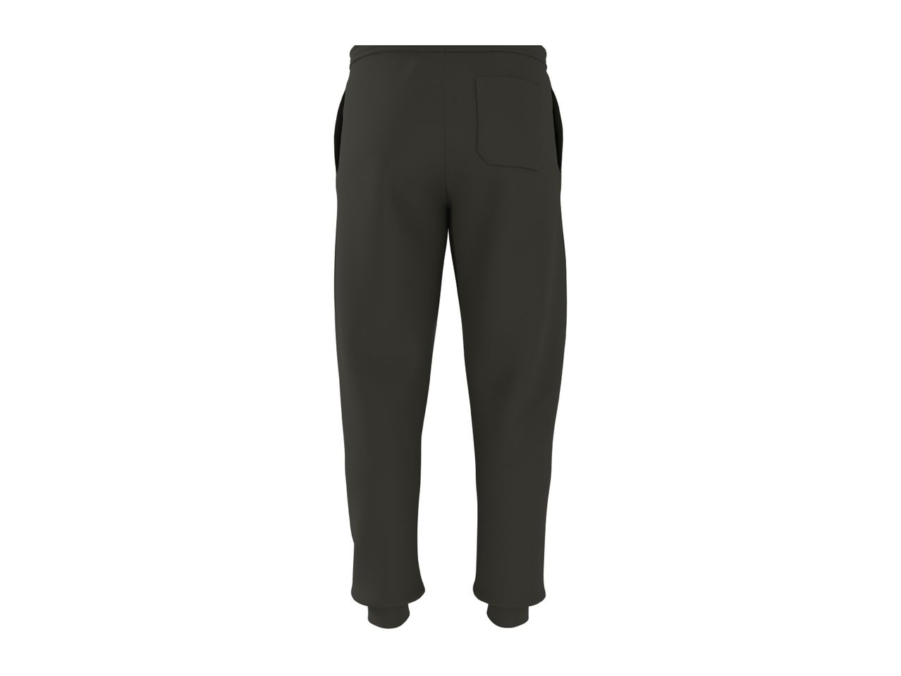 Dark grey men's sweatpants with a back pocket, rear view