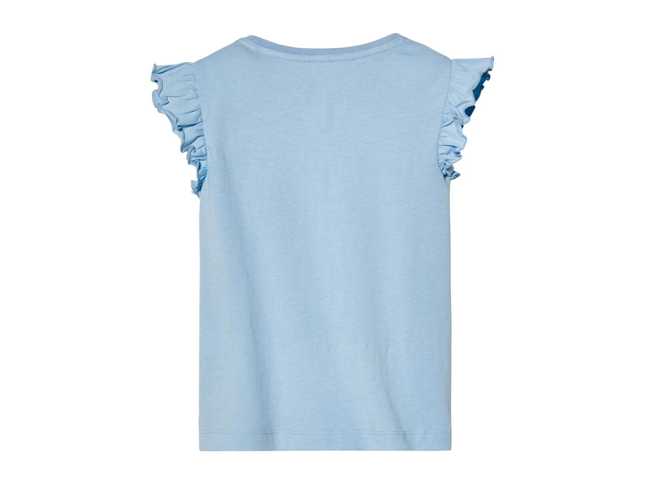 Light blue ruffled top.