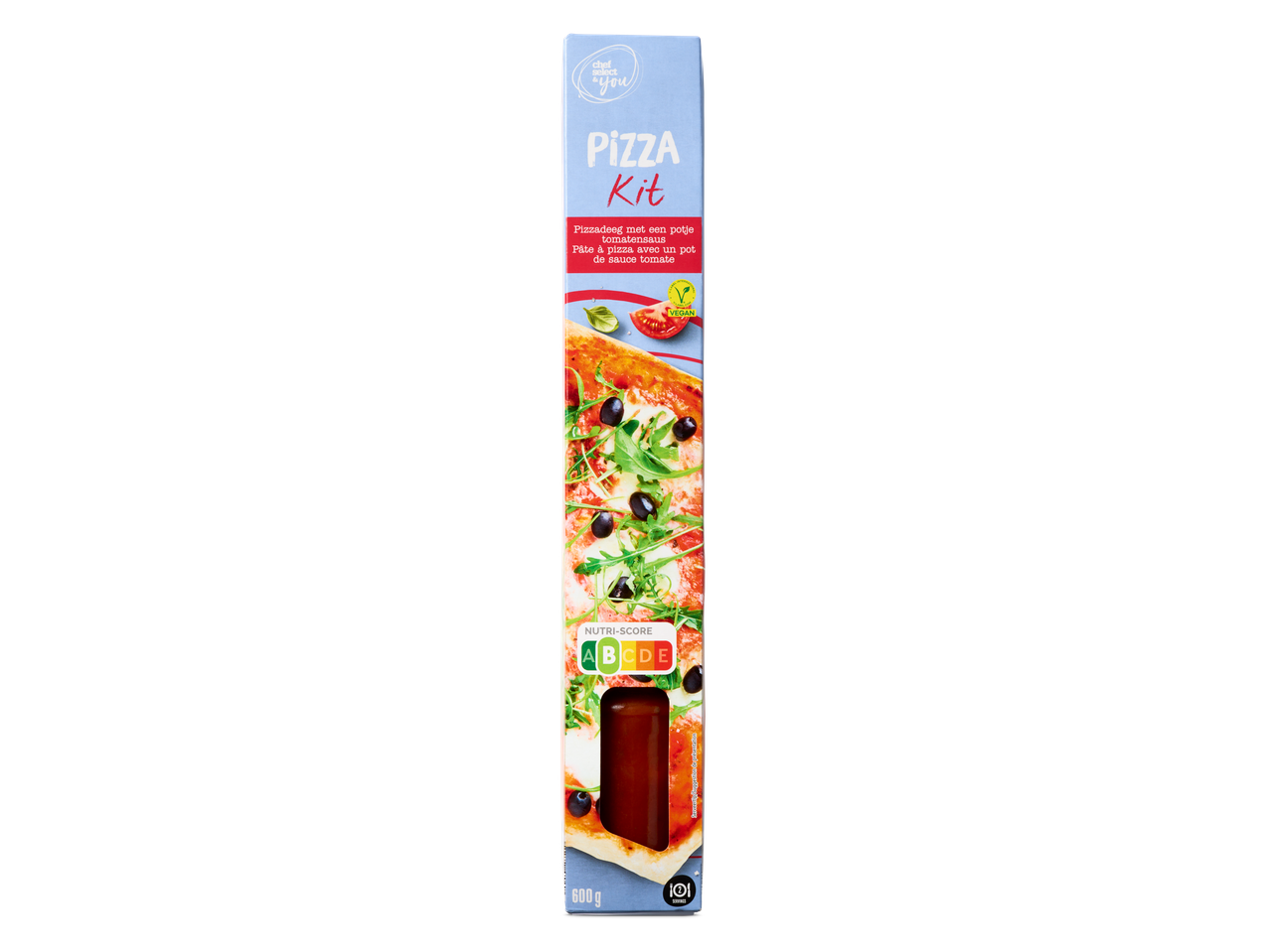 Chef Select & You vegan pizza kit met tomatensaus.