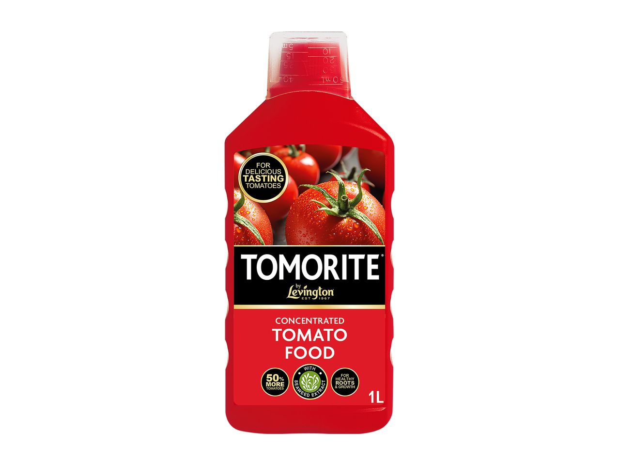 Concentrated tomato food for delicious tasting tomatoes, with seaweed extract for healthy roots and growth, 1L.