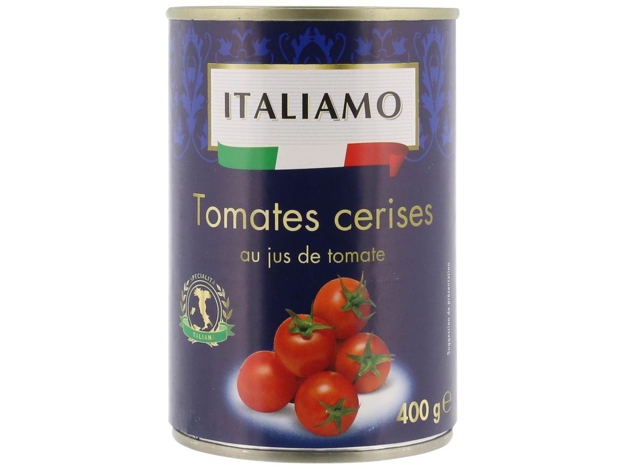 Boîte de tomates cerises Italamo au jus de tomate (400g).