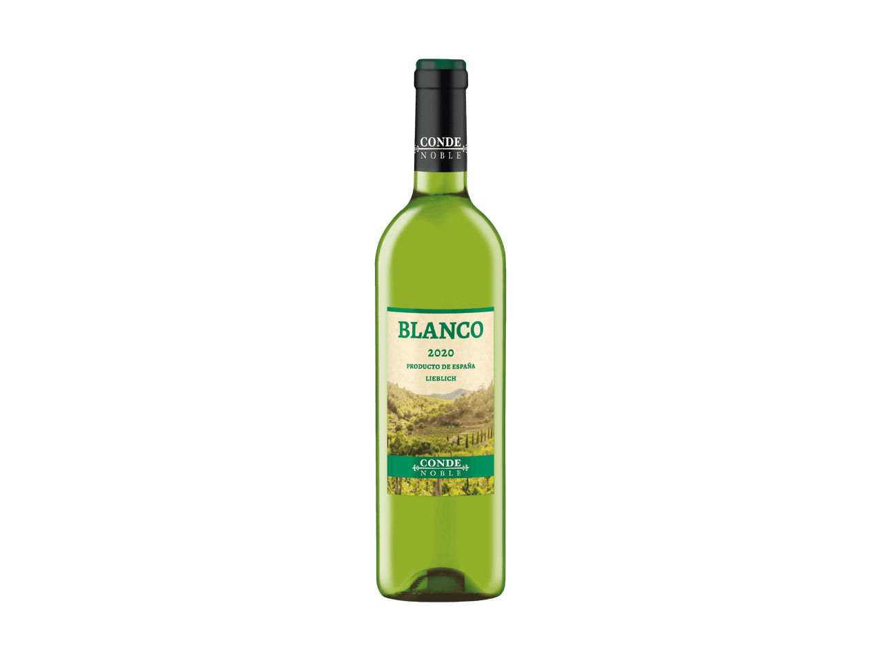 Eine Flasche Conde Noble Blanco 2020 lieblicher Weißwein aus Spanien.