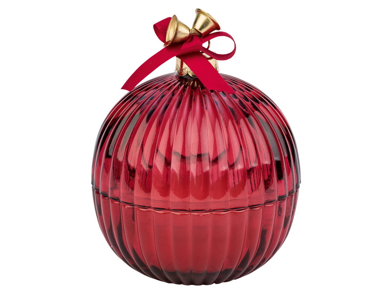 Livarno Home LED-Echtwachskerze: Sarkana bumbas formas LED svece ar lenti un zvaniņiem.