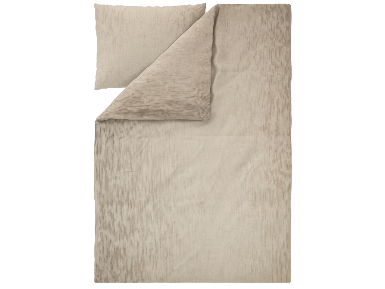 Beige duvet cover set with a pillowcase, made from crinkled muslin fabric.