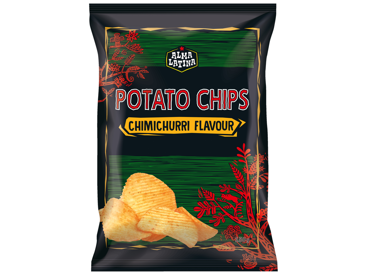 Alma Latina potato chips, chimichurri flavour.