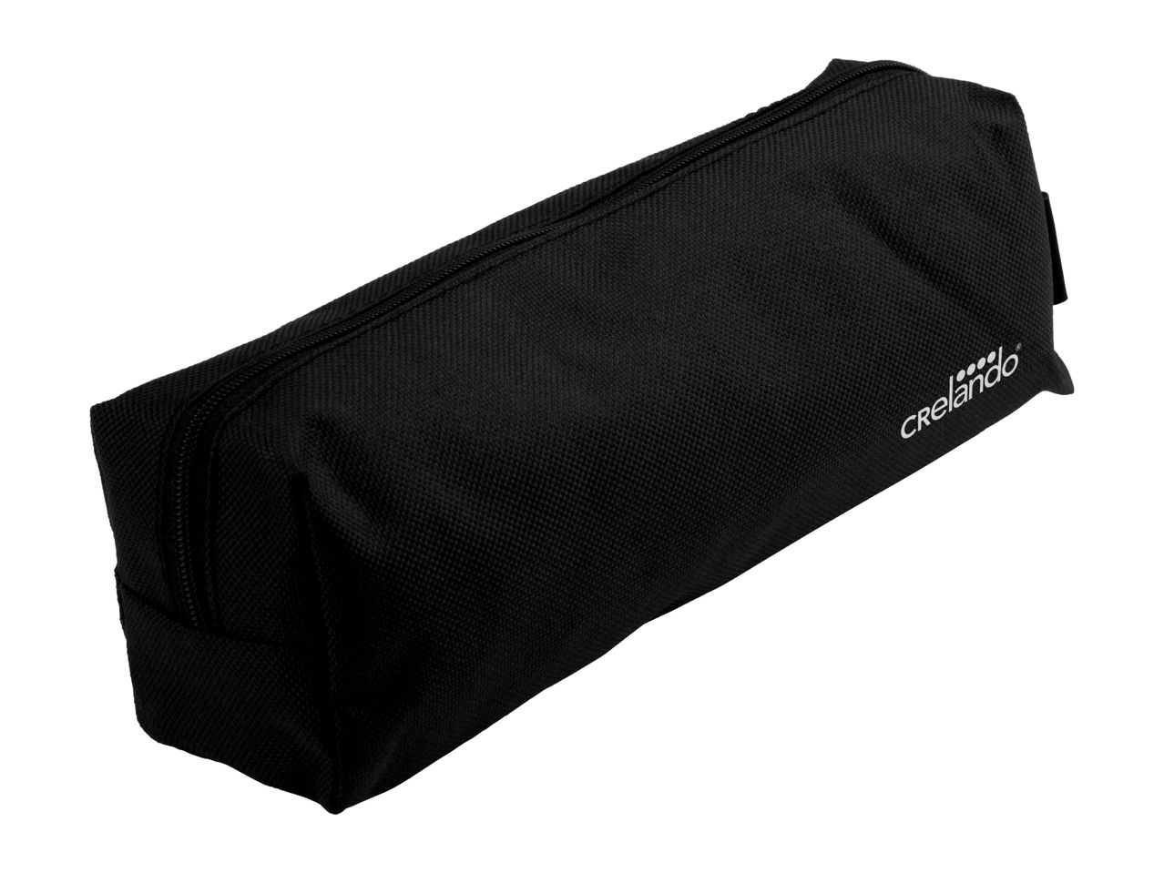 A black Crelando pencil case with a zipper.