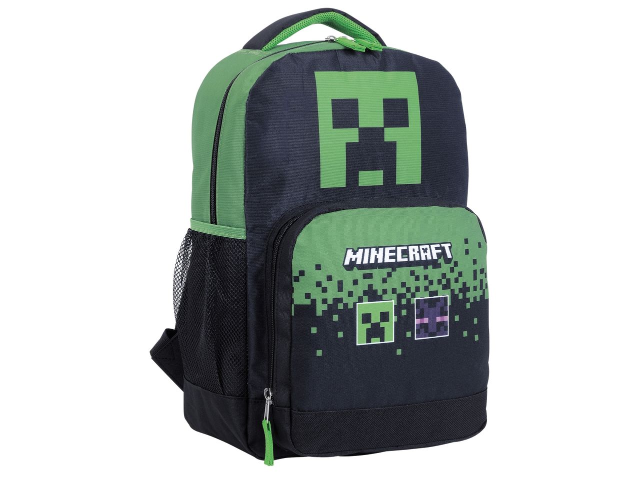 Раница Minecraft в черно и зелено с щампи на герои от играта.