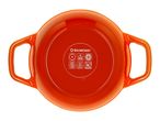 Orange cooking pot with handles, showing symbols for various heat sources and dishwasher safety.