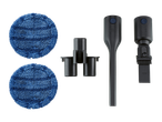 SILVERCREST® Cordless Cyclone Handheld Vacuum Cleaner accessories: two blue microfiber pads, a crevice nozzle, and a multi-brush.