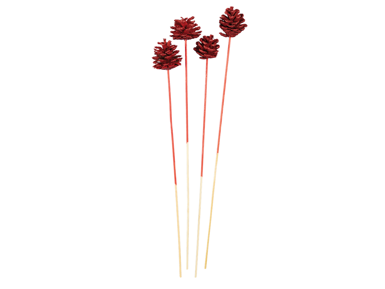 Red glitter pine cone picks for Christmas decoration